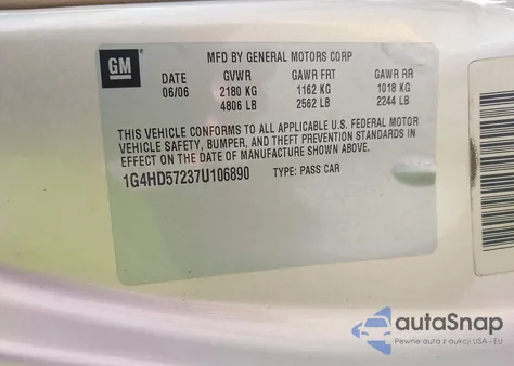 2007 Buick Lucerne Cxl из США, поврежденный, VIN 1G4HD57237U106890